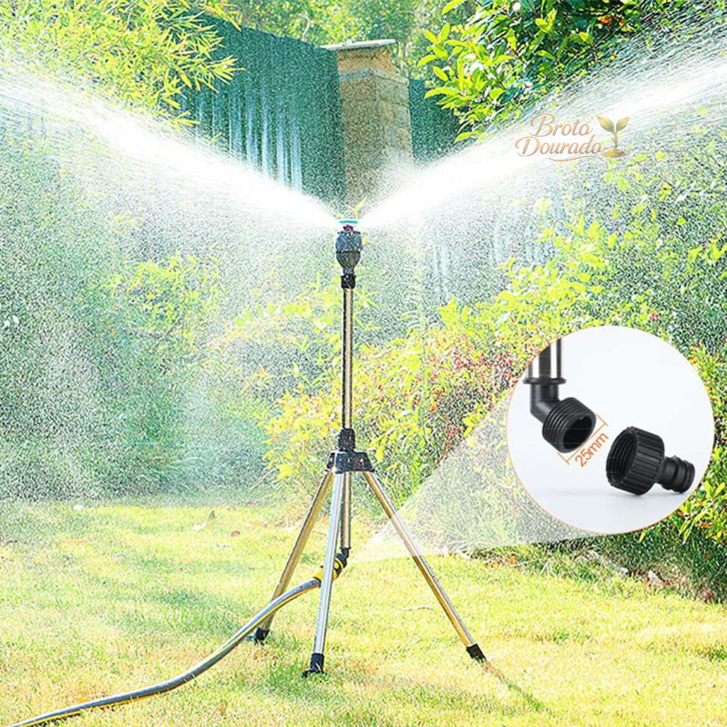 Tripé para Irrigação 360º Automático: Máxima Economia e Alta Pressão + BRINDE HOJE (Mangueira Profissional de 15M)